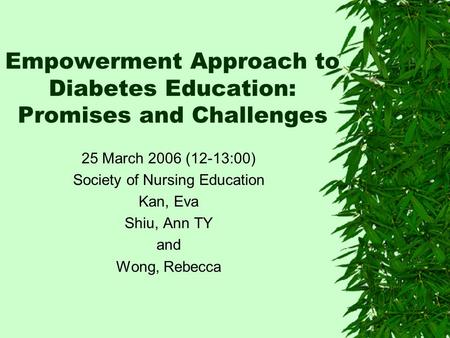 Empowerment Approach to Diabetes Education: Promises and Challenges