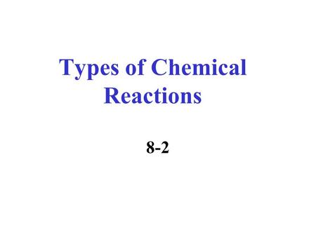 Types of Chemical Reactions 8-2 Beaker Breaker Balance the following equation: ______H 3 PO 4  _______H 4 P 2 O 7 + ______H 2 O.