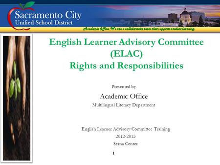Academic Office: We are a collaborative team that supports student learning. 1 Presented by Academic Office Multilingual Literacy Department English Learner.