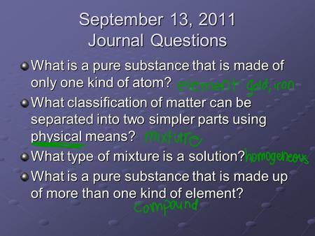 September 13, 2011 Journal Questions