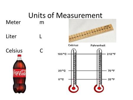 Units of Measurement Meter m Liter L Celsius C.