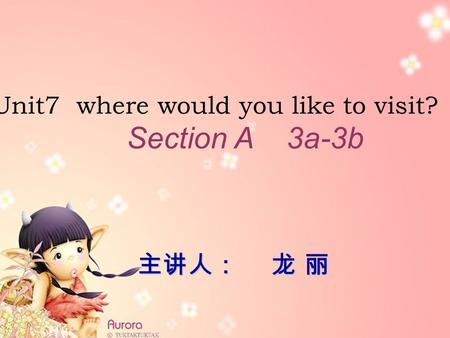 主讲人： 龙 丽 Unit7 where would you like to visit? Section A 3a-3b.