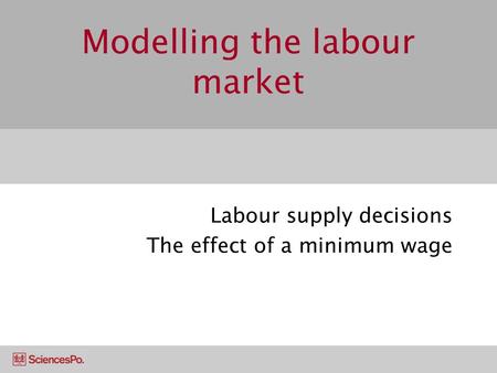 Modelling the labour market Labour supply decisions The effect of a minimum wage.