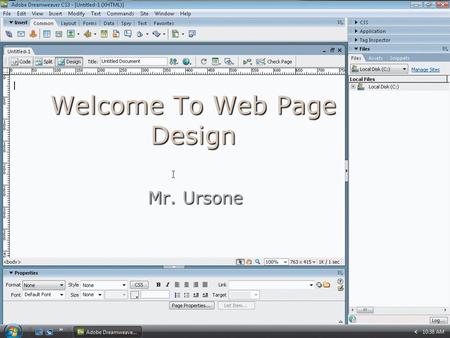 Welcome To Web Page Design Mr. Ursone. Accessing the Web Web Page: where you see text, graphics, sounds, etc. Web Page: where you see text, graphics,