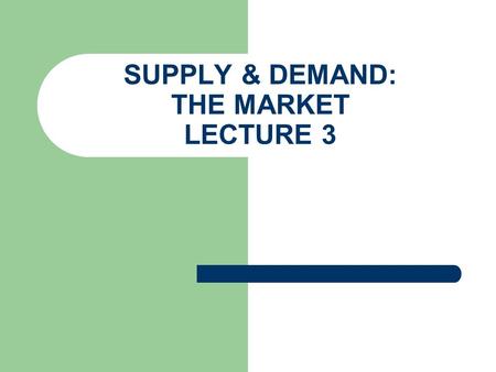 SUPPLY & DEMAND: THE MARKET LECTURE 3. INTRODUCTION TO SUPPLY & DEMAND Questions? Why does it cost thousands of dollars to buy a little stone known as.