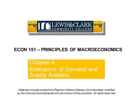 Chapter 4: Extensions of Demand and Supply Analysis