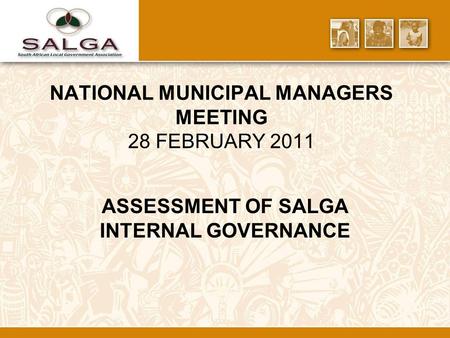 NATIONAL MUNICIPAL MANAGERS MEETING 28 FEBRUARY 2011 ASSESSMENT OF SALGA INTERNAL GOVERNANCE.