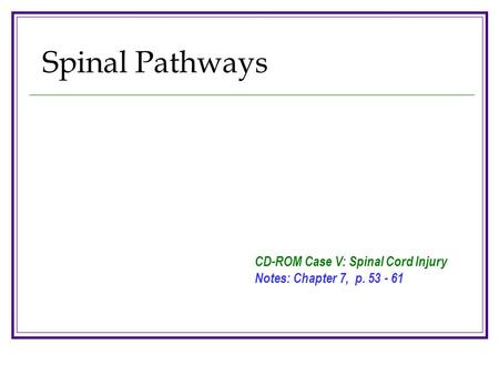 Spinal Pathways CD-ROM Case V: Spinal Cord Injury Notes: Chapter 7, p. 53 - 61.