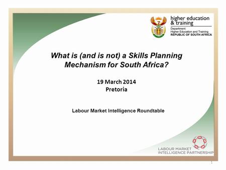 1 What is (and is not) a Skills Planning Mechanism for South Africa? 19 March 2014 Pretoria Labour Market Intelligence Roundtable.