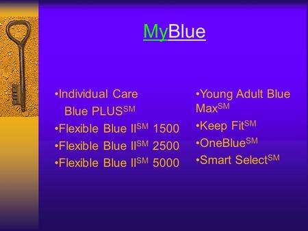 MyBlue Individual Care Blue PLUS SM Flexible Blue II SM 1500 Flexible Blue II SM 2500 Flexible Blue II SM 5000 Young Adult Blue Max SM Keep Fit SM OneBlue.