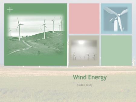 + Wind Energy Caitlin Reidy. + How WIND TURBINES Work Similar to a hydroelectric generator Wind current spins rotor of a turbine Rotor drives shaft of.