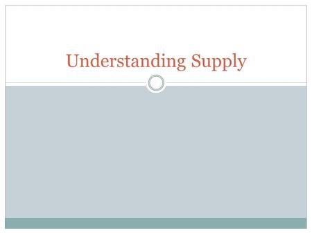Understanding Supply. Outcome: Describe the behavior of sellers in a competitive market.