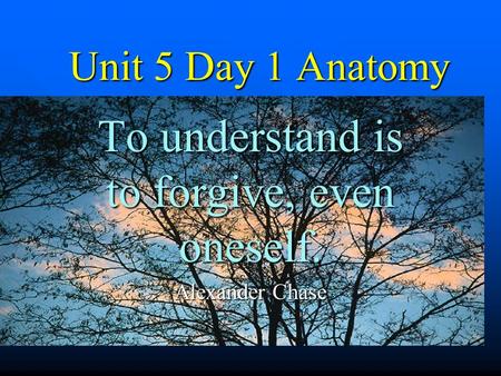 Unit 5 Day 1 Anatomy To understand is to forgive, even oneself. Alexander Chase.