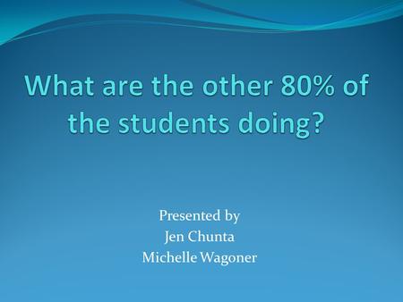 Presented by Jen Chunta Michelle Wagoner. Today’s Agenda Who we are Ways to set up for the other 80% Content Ideas Math Ideas Language Arts Ideas Comments/Resources.