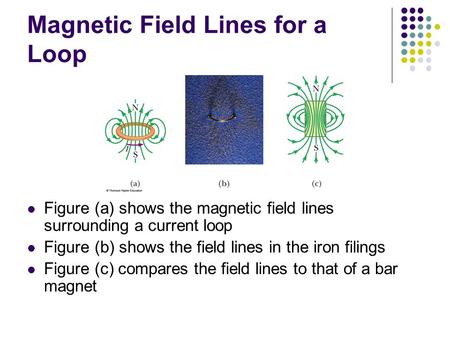 Magnetic Field Lines for a Loop Figure (a) shows the magnetic field lines surrounding a current loop Figure (b) shows the field lines in the iron filings.
