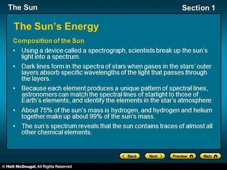 The Sun’s Energy Composition of the Sun