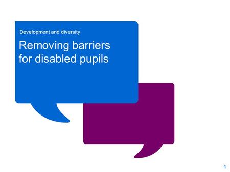 1 Click to edit Master title style Removing barriers for disabled pupils Development and diversity.