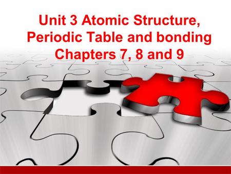 Unit 3 Atomic Structure, Periodic Table and bonding Chapters 7, 8 and 9.