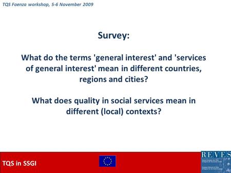 TQS in SSGI Survey: What do the terms 'general interest' and 'services of general interest' mean in different countries, regions and cities? What does.