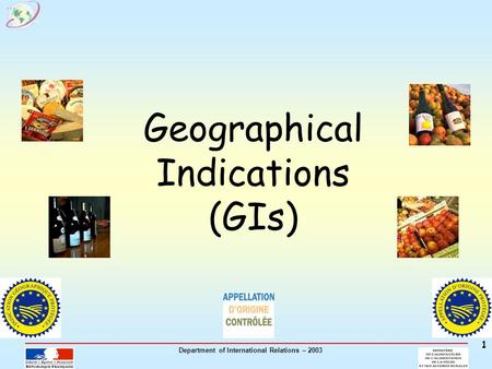 Department of International Relations – 2003 1 Geographical Indications (GIs)