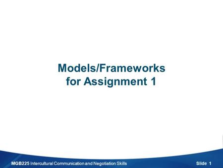 Models/Frameworks for Assignment 1