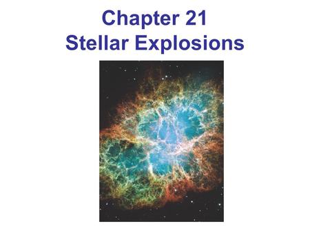 Chapter 21 Stellar Explosions. 21.1Life after Death for White Dwarfs 21.2The End of a High-Mass Star 21.3Supernovae Supernova 1987A The Crab Nebula in.