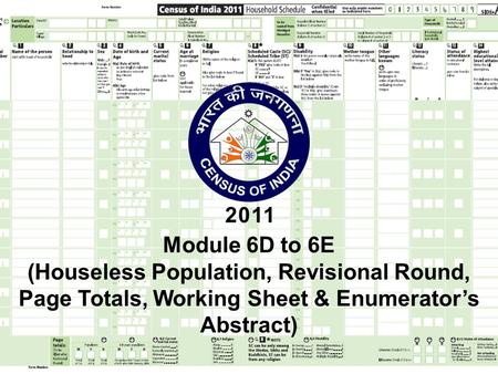 Module 6D to 6E (Houseless Population, Revisional Round, Page Totals, Working Sheet & Enumerator’s Abstract)