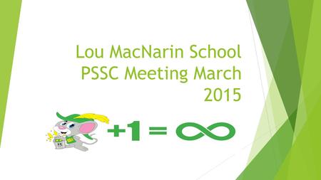Lou MacNarin School PSSC Meeting March 2015. Welcome  New and returning members  Selection of Officers  School Data  School Improvement Data  Tell.