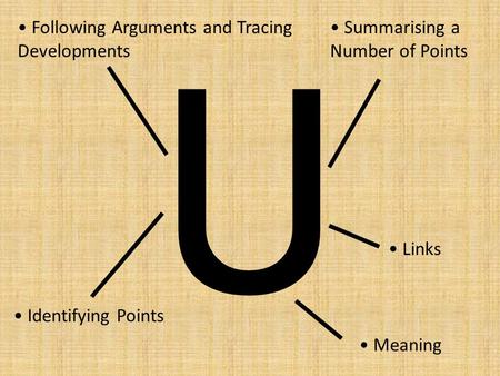 U Meaning Identifying Points Following Arguments and Tracing Developments Summarising a Number of Points Links.