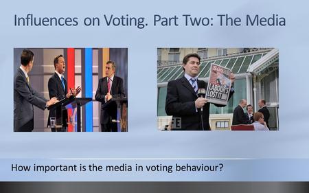 How important is the media in voting behaviour?. Influence of the media Newspapers, especially tabloids, attempt to influence the result of elections.