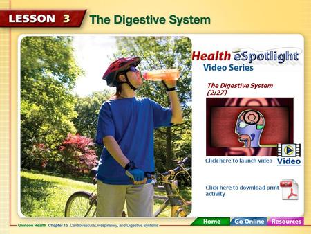 The Digestive System (2:27) Click here to launch video Click here to download print activity.