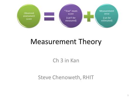 1 Measurement Theory Ch 3 in Kan Steve Chenoweth, RHIT.