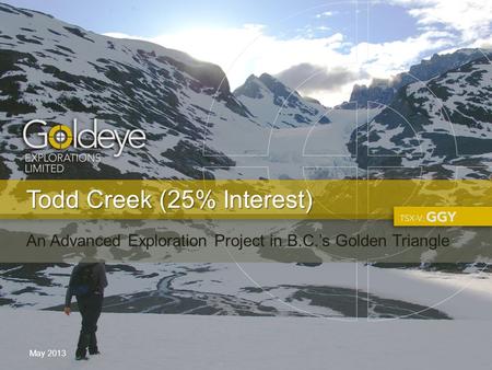 Todd Creek (25% Interest) May 2013 An Advanced Exploration Project in B.C.’s Golden Triangle.