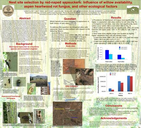 Nest site selection by red-naped sapsuckers: Influence of willow availability, aspen heartwood rot fungus, and other ecological factors Abstract Woodpeckers.