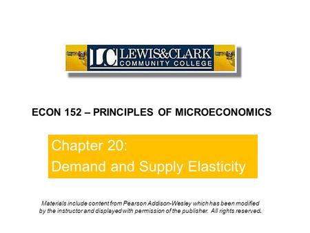 Chapter 20: Demand and Supply Elasticity
