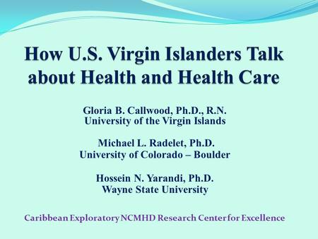 Gloria B. Callwood, Ph.D., R.N. University of the Virgin Islands Michael L. Radelet, Ph.D. University of Colorado – Boulder Hossein N. Yarandi, Ph.D. Wayne.