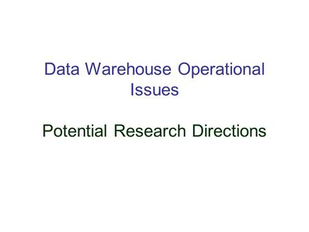 Data Warehouse Operational Issues Potential Research Directions.