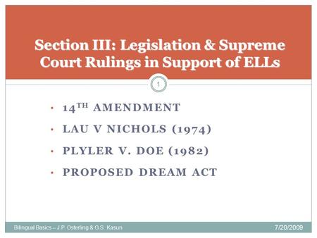Section III: Legislation & Supreme Court Rulings in Support of ELLs