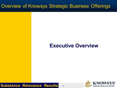 Substance Relevance Results 1 Overview of Knowsys Strategic Business Offerings Executive Overview.
