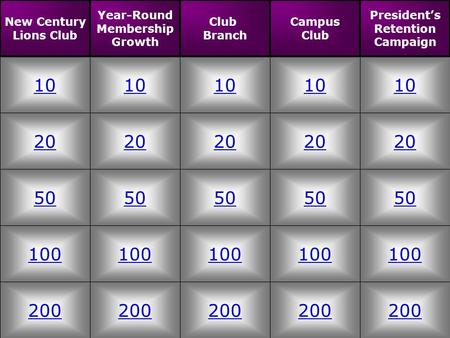 20 50 100 200 10 20 50 100 200 10 20 50 100 200 10 20 50 100 200 10 20 50 100 200 10 New Century Lions Club Year-Round Membership Growth Club Branch Campus.