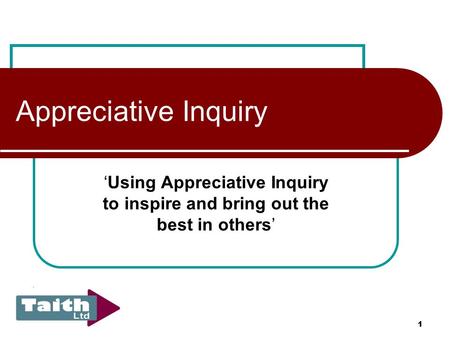 Appreciative Inquiry ‘Using Appreciative Inquiry to inspire and bring out the best in others’