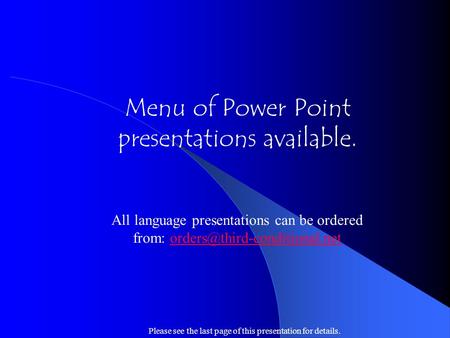 Menu of Power Point presentations available.