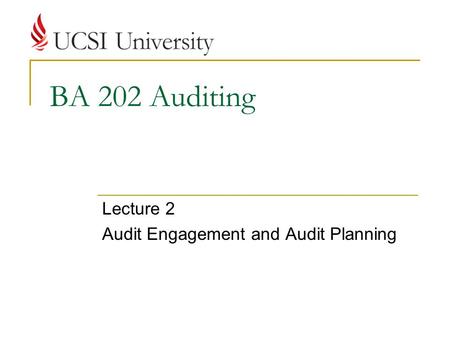 Lecture 2 Audit Engagement and Audit Planning