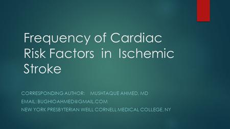 Frequency of Cardiac Risk Factors in Ischemic Stroke