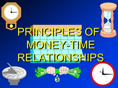 PRINCIPLES OF MONEY-TIME RELATIONSHIPS. MONEY Medium of Exchange -- Means of payment for goods or services; What sellers accept and buyers pay ; Store.