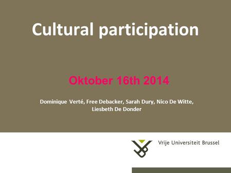 Cultural participation Dominique Verté, Free Debacker, Sarah Dury, Nico De Witte, Liesbeth De Donder Oktober 16th 2014.