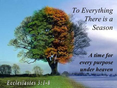 To Everything There is a Season A time for every purpose under heaven.