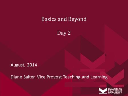 August, 2014 Diane Salter, Vice Provost Teaching and Learning Basics and Beyond Day 2.