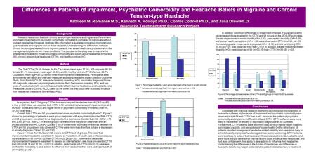Differences in Patterns of Impairment, Psychiatric Comorbidity and Headache Beliefs in Migraine and Chronic Tension-type Headache Kathleen M. Romanek M.S.,