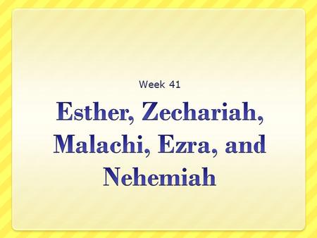 Week 41. We only have one more week in the OT! The Exodus Creation Conquest of Canaan Establishment of Kingdom Split of KingdomFall of Israel Fall of.